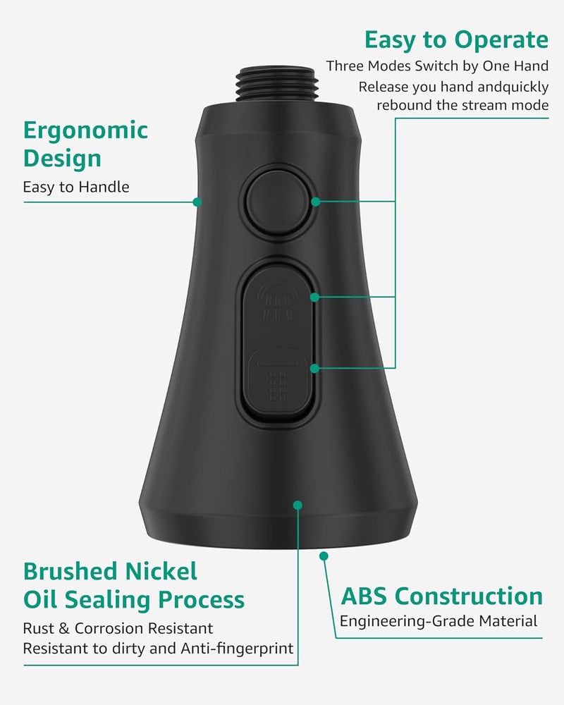Mbillion Universal Matte Black Kitchen Faucet Spray Head Replacement, 3 Function ABS Sink Faucet Head, Pull-Down Nozzle with 14 Adapters, Compatible with Moen, Delta, Kohler, WEWE American Standard - Image 5